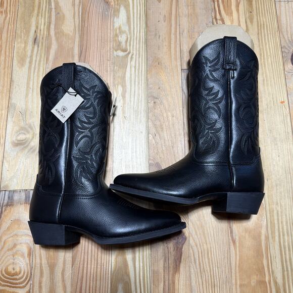 ARIAT Heritage Western R-Toe Black Deertan Leather Boots 10002218 Mens 9D main image 6